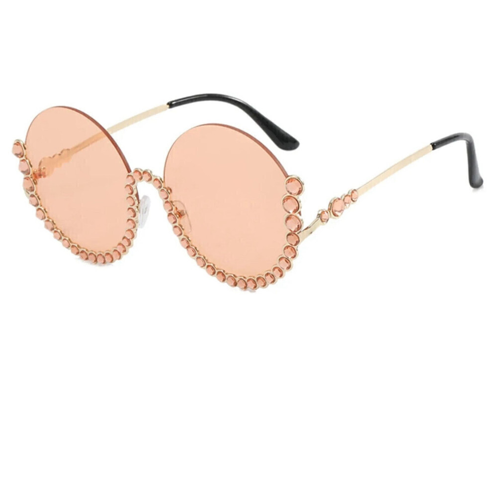 Round Half Framed, decorative Sunglasses In Champagne